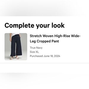 Lululemon stretch woven high-rise wide leg crop pant.
